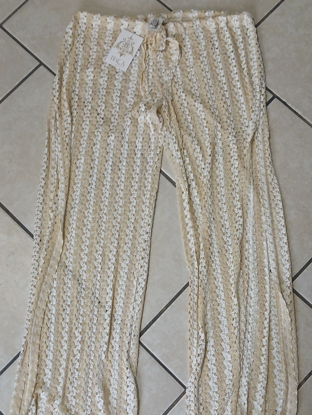 BECCA Cream and Gold Crochet Swim Cover Up/Lounge Pants NWT